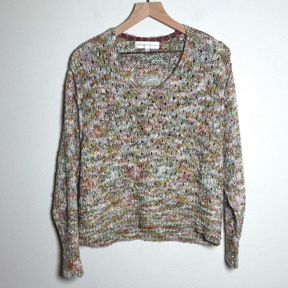 Chelsea & Theodore Womens Cotton Sweater L Multicolor Space Dye Knit Boho Artsy